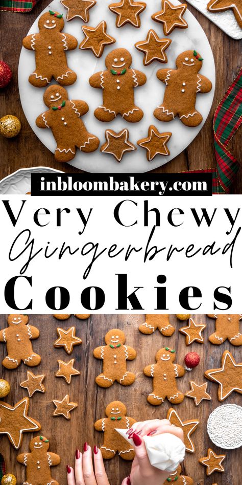 Extra chewy gingerbread cutout cookies have soft centers, are full of warm Christmas spices and are decorated super cute! Soft Chewy Gingerbread Men, Cooking With Karli Gingerbread Cookies, Extra Spicy Gingerbread Cookies, Ginger Cutout Cookies, White Gingerbread Cookies, Ginger Bread Cutout Cookies, Gingerbread Cookies That Don't Spread, Best Gingerbread Cutout Cookies, Ginger Bread Cookie Decorations