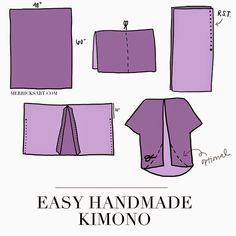 Kimono Tutorial, Kimono Diy, Kimono Sewing Pattern, Pretty Kimonos, Diy Kimono, Diy Sy, Sewing Tops, Easy Handmade, Kimono Pattern