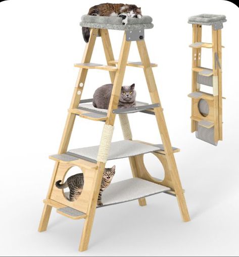 Foldable Ladder, Unique Cat Trees, Wood Cat Tree, Katt Grejer, Cat Ladder, Cat Climber, Ladder Design, Cat Climbing Tree, Cat Climbing Frame