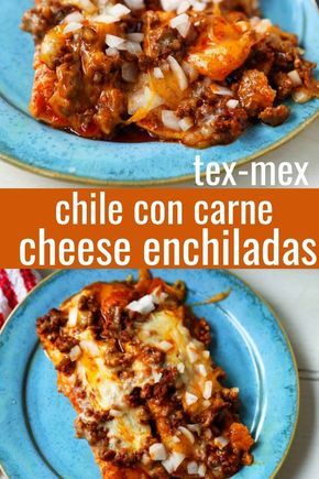 Chile con Carne Enchiladas. Authenic Tex-Mex Beef Enchiladas Recipe. Cheese Enchiladas topped with homemade chile con carne. The best chile con carne enchiladas recipe! #chiliconcarne #texmex #texmexenchiladas #enchiladas #mexicanfood Cheese Enchiladas With Chili Con Carne, Chile Quilles Recipe, Best Cheese Enchiladas, Queso Enchiladas, Enchiladas Guatemaltecas, Enchiladas Mineras, Carne Enchilada, Queso Chili, Homemade Chile