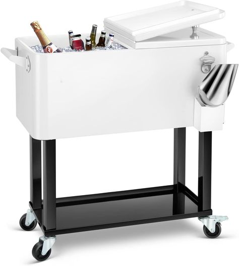 80 Quart Rolling Ice Chest Cooler Backyard Cooler, Cooler Cart, Patio Cooler, Rolling Cooler, Ice Chest Cooler, Bar Stand, Beverage Bar, Drink Cart, Deck Party