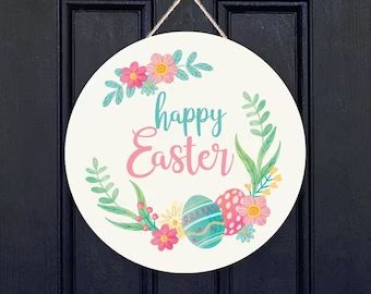 LettersbyLeslie - Etsy Canada Christmas Decoration House, Easter Front Door, Fall Floral Decor, Happy Easter Sign, Easter Door Hanger, Halloween Christmas Decorations, Floral Signs, Decoration House, Easter Door