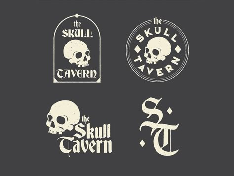 Skull Tavern Marks by Michael Pancini on Dribbble Tavern Logo Design, Weird Logo Design, Spooky Logo Design, Medieval Logo Design, Dark Logo Design, Medieval Logo, Tavern Logo, Edgy Logo Design, Skull Logo Design