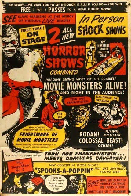 Horror Spook show Poster | MICKSIDGE | Flickr Poster Horror, Big Movie, Indie Movie Posters, Movie Ads, Monster Movies, Strange Creatures, Monster Artwork, Moving Images, Famous Monsters