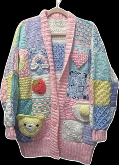 Handmade Cardigan, Silly Clothes, Pastel Outfit, Kawaii Crochet, Fun Crochet Projects, Granny Square Crochet Pattern, Blue Outfit, Really Cute Outfits, Kawaii Clothes