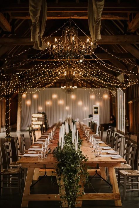 Lily Photography, Fairy Lights Wedding, Indoor Wedding Receptions, Intimate Wedding Reception, Barn Wedding Reception, Rustic Wedding Reception, Barn Reception, Rock My Wedding, Fairy Light