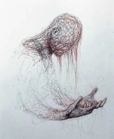 Surreal Pencil Drawings, Mental Heath Inspired, Floating Person Drawing, Humanoid Drawing, Tired Sketch, Apathy Art, Scribble Drawings, Stylo Art, Alevel Art