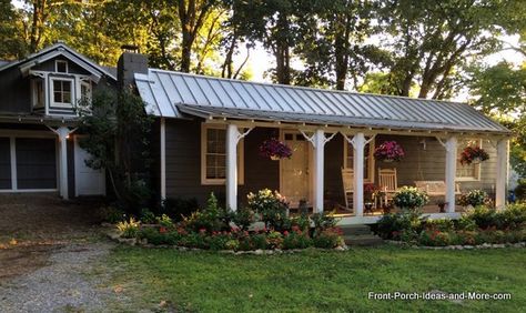 Metal Roof Front Porch Addition, Annexe Ideas, Roof Porch, Ranch Makeover, Front Porch Addition, Pitch Roof, Ranch House Remodel, Raised Ranch, Ranch House Designs