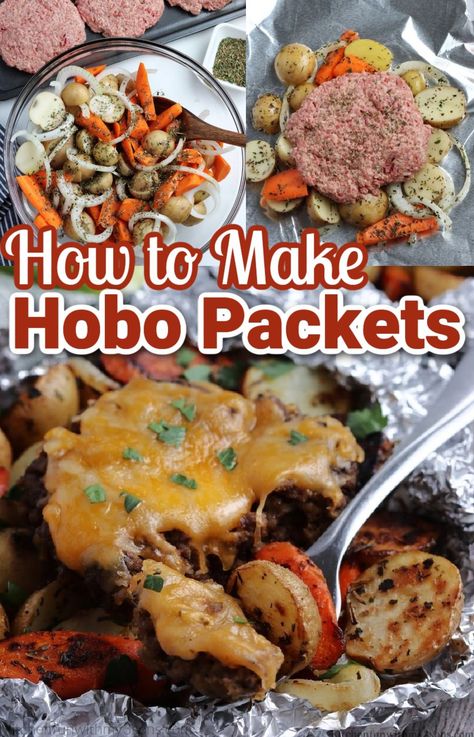 If you want a simple and easy recipe to make, then you will want to keep reading to learn How to Make Hobo Packets. Hobo Packets are a quick and delicious way to make a dinner recipe for you and your loved ones. This recipe will take just under 30 minutes to make. Hobo Packets On The Grill, Campfire Hobo Dinner, One Pan Grill Meals, Hobo Foil Packs, Hobo Dinner Foil Packets, Dinner Foil Packets, Hobo Packets, Hobo Dinner Recipes, Hobo Dinner