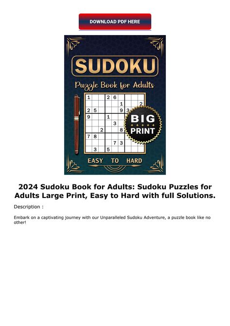 PDF KINDLE DOWNLOAD 2024 Sudoku Book for Adults: Sudoku Puzz Sudoku Book, Puzzles For Adults, Sudoku Puzzles, Puzzle Books, Large Prints, Writers, Books