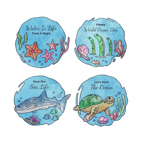 Free vector watercolor world oceans day ... | Free Vector #Freepik #freevector #ocean-day #assortment #world-day #world-environment Life Underwater, World Oceans Day, Ocean Day, Oceans Of The World, Bullet Journal Writing, Ocean Life, Journal Writing, Vector Photo, Sea Life