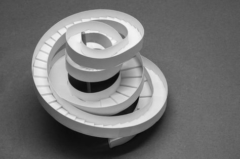 Ribbon Chapel White Model Ribbon Chapel, Circle Stairs, Scale Model Architecture, Ramps Architecture, Geometry Art Design, Hiroshi Nakamura, Conceptual Model Architecture, Concept Models Architecture, Stairs Architecture