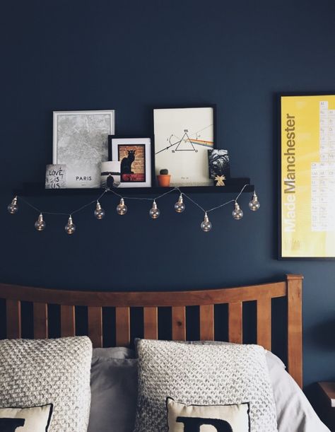 A strong statement blue from Dulux - Breton Blue and a pop of yellow from the Manchester Print - perfection! My House In July — Northern Styling Feng Shui Bedroom, Dulux Paint, Sleeping Room, Oxford Blue, Blue Living Room, Spare Bedroom, Blue Rooms, Bedroom Paint, Perfect For Me