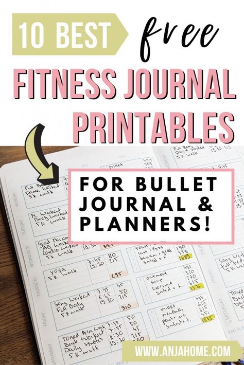 here you can find 10 best free fitness journal printables to put in your bullet journal or planner #anjahome #bulletjournal fitness journal ideas for DIY notebooks Fitness Journal Ideas Free Printable, Exercise Journal Ideas Fitness Planner, Free Printable Exercise Log, Fitness Journal Ideas Notebooks Diy, Fitness Journal Printable Free, Commit30 Fitness Planner Ideas, Diy Workout Journal, Workout Planner Printable Free, Gym Journal Ideas