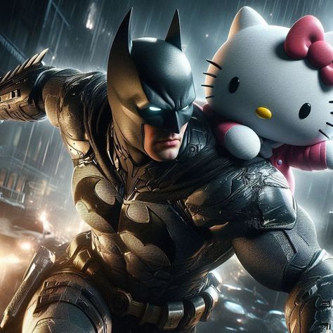 When batman unites with hello kitty to save the world!!!!🎀🎮 📷 @vinamraw__ . . . . #batman #hellokitty #pookie #edits Batman With Hello Kitty, Batman And Hello Kitty, Hello Kitty Batman, Batman Love, Batman 2, Im Batman, Dark Feminine Aesthetic, Sherlock Funny, Face Yoga