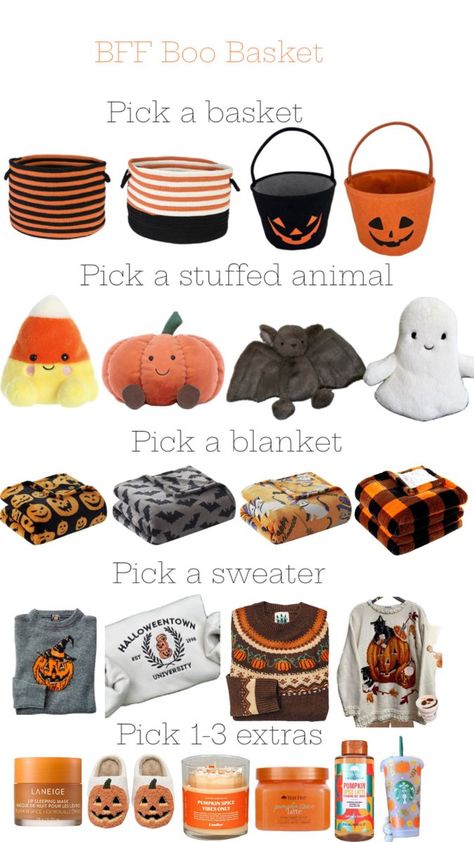 Sorry To Her, Boo Basket Ideas For Girlfriend, Boo Basket Ideas For Best Friend, Surprise Basket, Fall Gift Baskets, Couple Crafts, Girly Christmas Gifts, Halloween Gift Baskets, Holiday Baskets