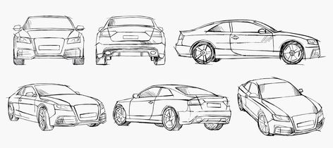 Car Angles Drawing, Car Drawing Perspective, Car Entourage Architecture, Cars Perspective, Car Perspective, Side View Drawing, Car Side View, Cartoon Body, Section Drawing