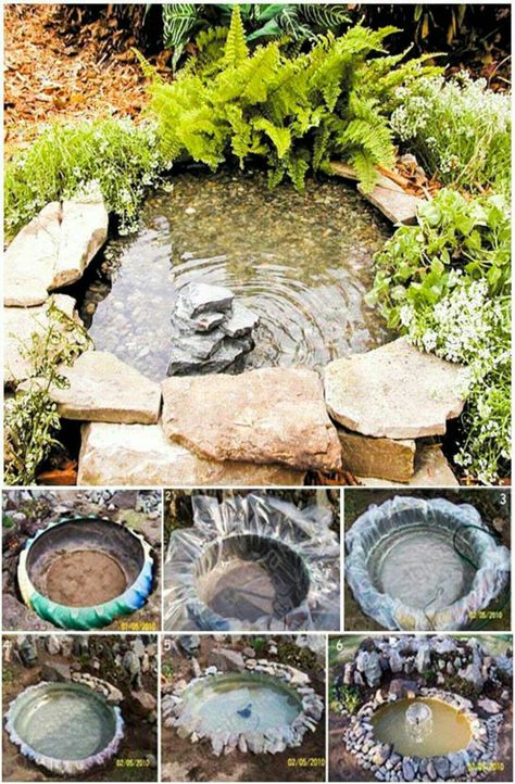 Estanque Tire Pond, Diy Ponds Backyard, Taman Air, Garden Pond Design, Diy Pond, Diy Garden Fountains, Summer Mantle, نباتات منزلية, Pond Design