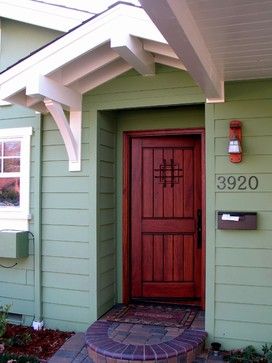 Porch detail Rustic Exterior Doors, Craftsman Entry, Front Door Overhang, Portico Design, Door Overhang, Craftsman Door, Craftsman Cottage, Entry Design, Front Door Ideas