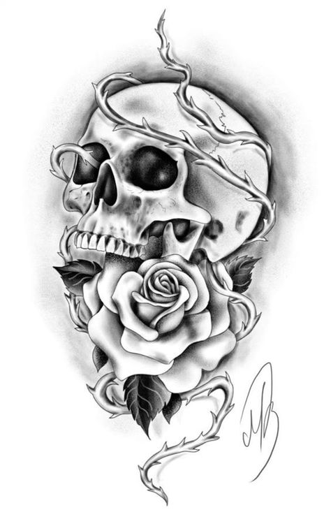 Skull And Rose Tattoo Design For Men, Skull And Rose Tattoo For Men, Skull With Roses Drawing, Skull Love Tattoo, Skull Rose Tattoo Design, Skull And Roses Tattoo Design, Female Skull Tattoo, Skull And Rose Tattoo Design, Skull With Roses Tattoo