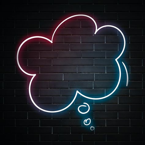 Neon Cloud, Cloud Bubble, Black Brick Wall, Glow Cloud, Speech Balloon, Minimal Background, Brick Wall Background, Psd Background, Background Hd Wallpaper