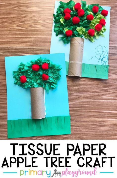 Tissue Paper Apple, Apple Tree Craft, Paper Apple, September Crafts, Apple Preschool, Apple Craft, Apple Activities, Apple Theme, Tree Craft