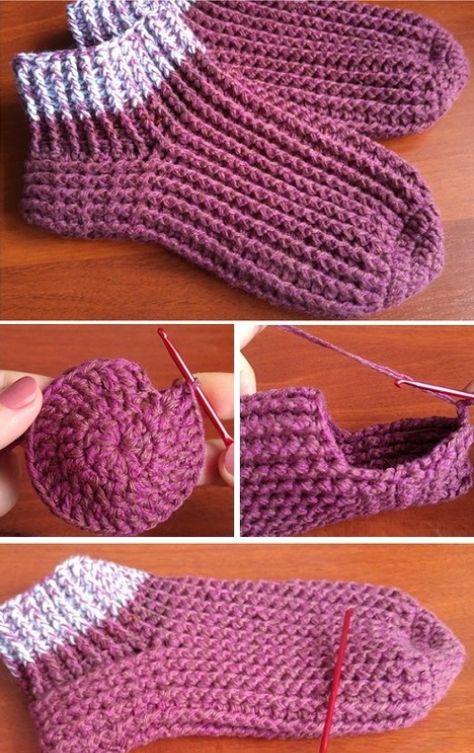 Crochet Crochet Slipper Boots, Crocheted Slippers, Easy Crochet Slippers, Crochet Socks Pattern, Crochet Slippers Free Pattern, Crochet Slipper Pattern, Crochet Booties, Crochet Socks, Haken Baby