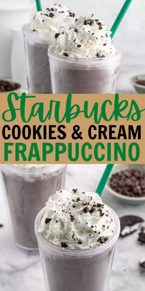 Frozen Frappuccino Recipe, Starbucks Cookies And Cream Frappuccino, Starbucks Cookies And Cream, Cookies And Cream Frappuccino, Frappachino Recipe, Starbucks Christmas Drinks, Oreo Frappuccino, Starbucks Frappuccino Recipe, Cookies And Ice Cream