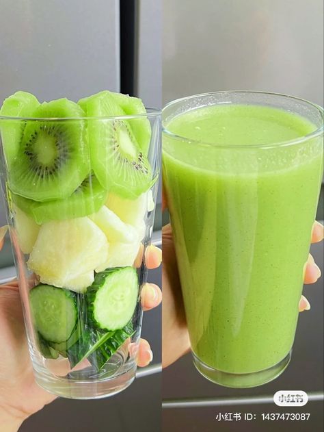 Healthy Juicer Recipes, Resep Smoothie, Easy Healthy Smoothies, Smoothie Recipes Healthy Breakfast, Healthy Food Menu, Resep Diet, Healthy Drinks Smoothies, Makanan Diet, Healthy Food Dishes