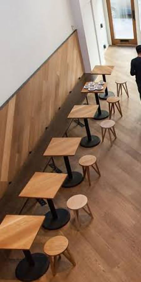 Cafe Seating Ideas Coffee Shops, Cafe Interior Seating Design Ideas, Small Cafe Seating, Cafe Stools Coffee Shop, Wooden Cafe Seating, Pottery Cafe, Small Cafe, Stool Chair, Stool Design