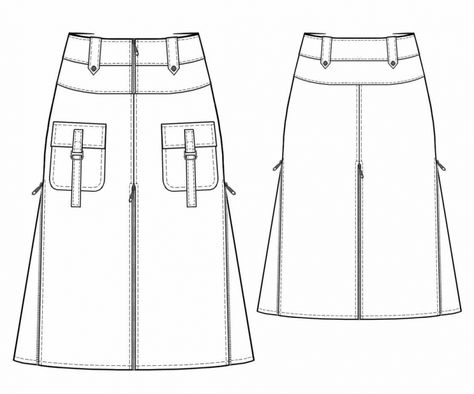 "Cargo" Skirt With Zipped Gusset - Sewing Pattern #5486 - $2.49 (Enter your measurements for a custom-size pattern!) Sewing Patterns For Women, Diy Sewing Gifts, Godet Skirt, Fashion Design Sketch, Flat Sketches, Skirt Patterns Sewing, Women Skirts, Flats Patterns, Womens Sewing Patterns