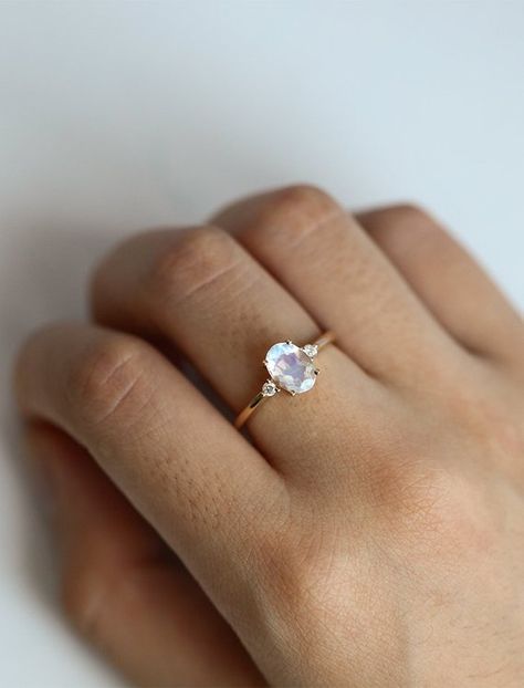 Simple Moonstone Ring, Moonstone Engagement Ring Silver, Vintage Oval Engagement Rings, Petite Engagement Ring, Moonstone Engagement Ring Set, Prong Ring, Oval Cut Engagement Ring, Moonstone Engagement, Moonstone Engagement Ring