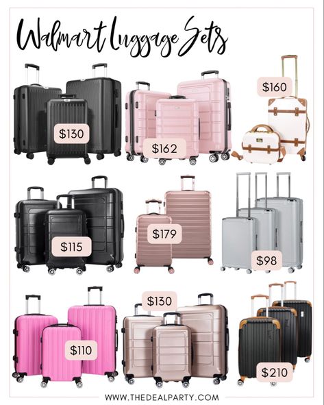 Airport Necessities, Walmart Essentials, Luggage Sets For Women, Luggage Sets Cute, Luggage Ideas, Hard Case Luggage, Travel Luggage Set, Hardside Luggage Sets, Registry Ideas