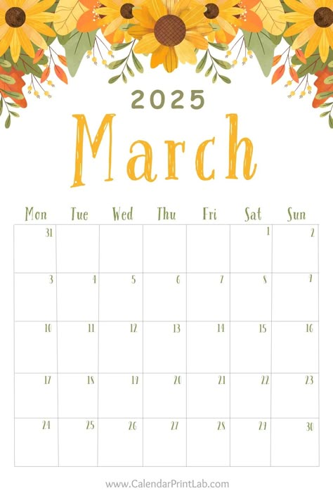 Floral 2025 Calendar Monthly Printable with Flowers March 2025 Calendar, Floral Calendar, Free Printable Calendar Templates, Monthly Printable, Flower Planner, Easy Mandala, Calendar March, Cover Books, Easy Mandala Drawing