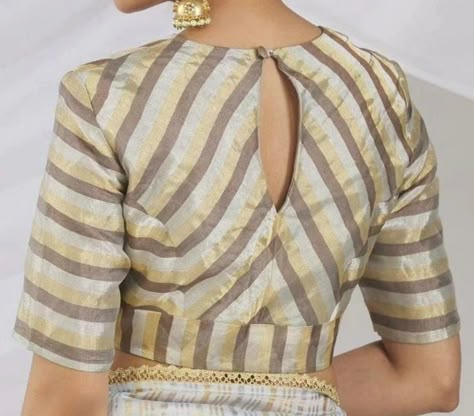 Stripes Saree Blouse Designs, Blouses Patterns For Sarees, Trendy Blouse Designs 2023, Latest Saree Blouse Designs 2023, Striped Blouse Designs For Saree, Saree Blaus Design Latest, Stripe Blouse Designs, Blouse For Tissue Saree, Tissue Blouse Designs Latest