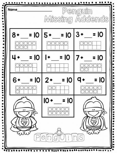 Math For First Grade, Penguin Math, Worksheets For First Grade, Winter Worksheets, Missing Addends, Missing Addend, Winter Math, Math Intervention, Math Center Activities