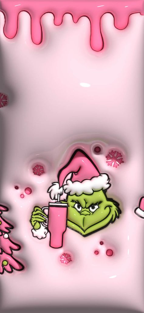 Christmas Jelly Wallpaper, Pink Grinch Wallpaper, Wallpaper Backgrounds Girly, Baddie Grinch, Grinch Wallpapers, Pink Christmas Iphone Wallpaper, Pink Grinch, Pink Christmas Background, Bubble Wallpaper