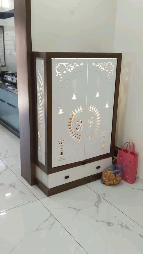 Pooja Room Ideas Indian Modern, Small Pooja Unit, Pooja Room Ideas, Puja Unit Design, Pooja Room Ideas Indian, Small Kitchen Modular Design, Pooja Unit, Pooja Door Design, Crockery Unit Design