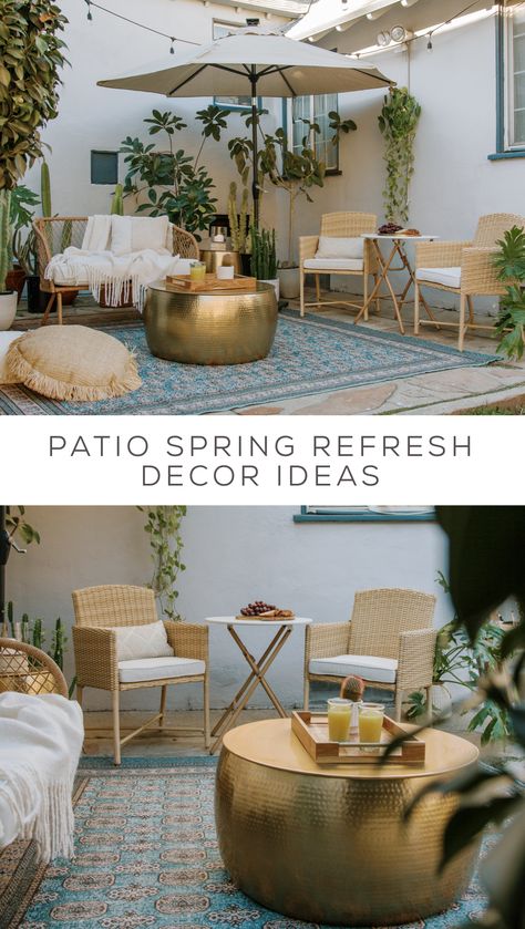 Mismatch Outdoor Furniture, Sage Patio Decor, Pretty Penthouse, Outdoor Patio Inspiration, Outdoor Deck Decorating, Relaxing Patio, Deck Makeover, Spring Refresh, Patio Inspiration