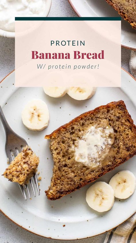 Protein Banana Bread - Fit Foodie Finds Banana Bread Recipe With Protein Powder, Banana Bread With Protein Powder, Banana Recipes Protein, Protein Powder Banana Bread, Protein Breads, Protien Powders, Banana Recipes Overripe, Baking With Protein Powder, Date Bread