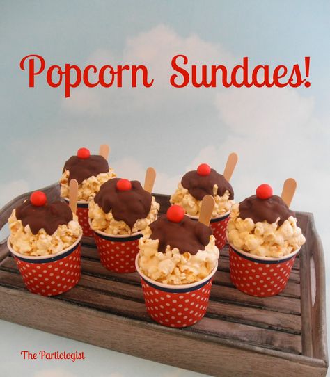 The Partiologist: Popcorn Sundae Cups! School Bake Sale, Bake Sale Treats, Sundae Cup, Popcorn Treats, Bake Sale Recipes, Sale Ideas, Pretty Dessert, Caramel Corn, Fun Cupcakes