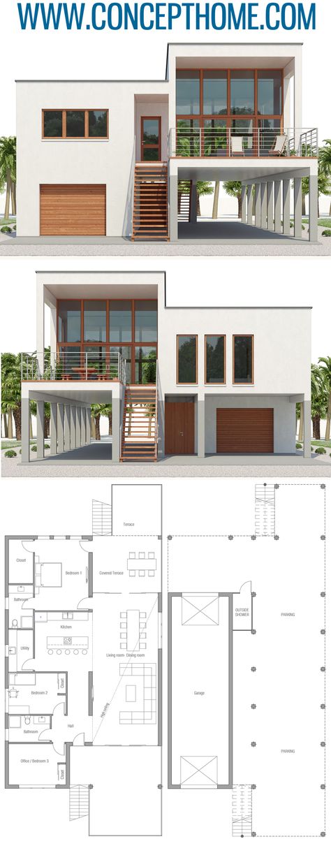 Beach House Plan #homeplans #houseplans #architecture #adhouseplans #floorplans 2nd Floor House Design Interior, 2 Storey Beach House, Simple House Layout, 2nd Floor House Design, Beach House Blueprints, Beach House Plans Coastal Homes, 2 Storey House Plan, Modern Beach House Plans, Beach Homes Plans