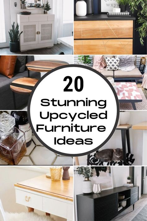 Stunning upcycled furniture ideas! Give those old or thrifted furniture pieces a beautiful makeover with these easy DIY ideas! Furniture flipping ideas in any style including modern, mid-century modern, industrial, and traditional, eclectic, and farmhouse! Transform these thrifted, found, and IKEA hack pieces in just a few steps, with stain, paint and texture! Textures include fluting, wood slats, caning, and more! Inspiring furniture makeovers! Upcycling Mid Century Furniture, Thrift Flip Furniture Boho, Furniture Renovation Diy, Mid Century Modern Coffee Table Makeover, Funky Upcycled Furniture, Upscale Furniture Diy, Retro Painted Furniture, Mcm Furniture Makeover, Modernize Old Furniture