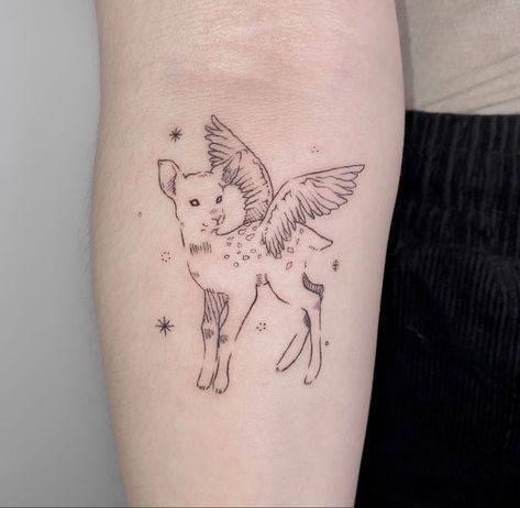 Kitty With Wings Tattoo, Cat Tattoo With Wings, Cat Angel Tattoo, Cutest Tattoos, Soft Tattoo, Angel Wings Tattoo, Cute Little Tattoos, Cute Tiny Tattoos, Hand Poke