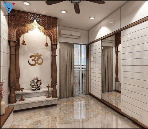 Modern Columns, Classy Mirror, Pooja Room Designs, Wooden Temple For Home, Mandir Designs, Italian Marble Flooring, Groove Pattern, Indian Bedroom Decor, Wooden Columns