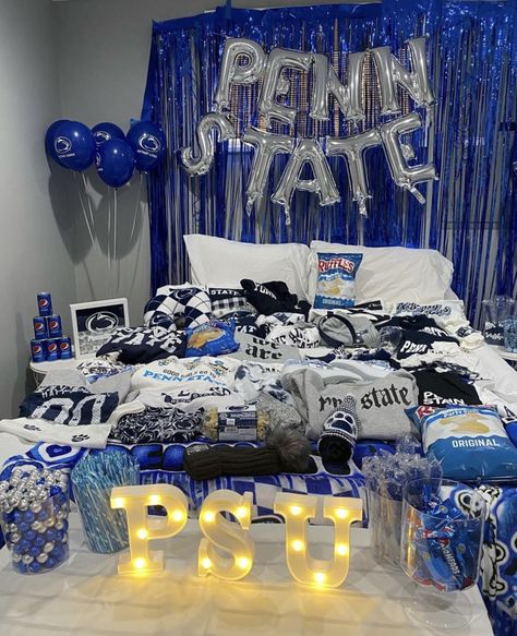 Penn State Bed Party, Penn State Decorations, Penn State Room Decor, Penn State University Aesthetic, Penn State Game Day, Saint Josephs University, Penn State College, College Announcements, College Bedding