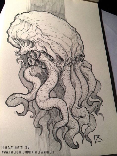 Cthulhu Sketch 2 Cthulhu Tattoo, Art Sinistre, Monster Sketch, Cthulhu Art, Arte Zombie, Lovecraft Cthulhu, Lovecraftian Horror, Drawing Faces, Dark Art Drawings