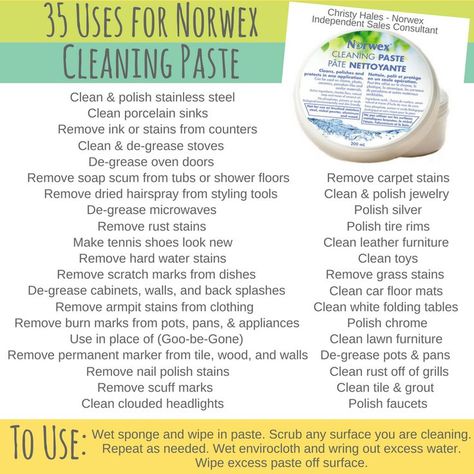 Norwex Cleaning Paste Uses - 35 Norwex Cleaning Paste Uses - How to use Norwex Cleaning Paste, Clean Porcelain Sink, Norwex Party, Norwex Consultant, Norwex Cleaning, Deep Cleaning Hacks, Stain Remover Carpet, Cleaning Paste, Cleaning Painted Walls