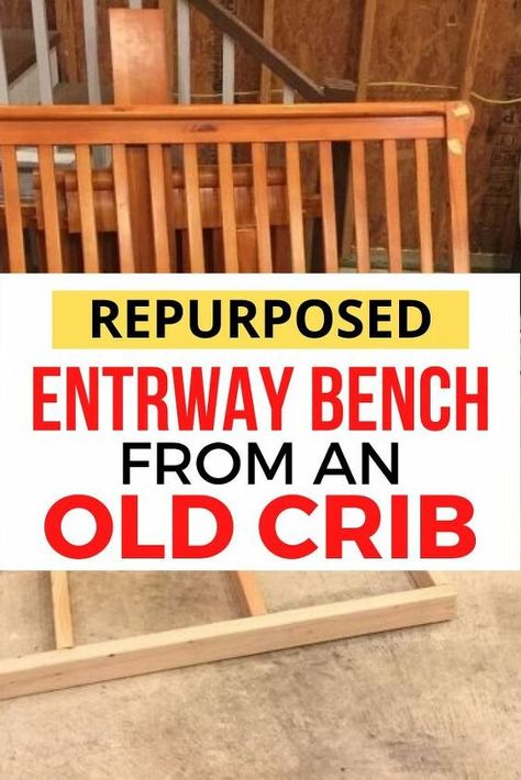 Entryway Bench Diy, Build An Entryway, Make An Entryway, Eclectic Plates, Ikea Storage Cubes, Repurposed Crib, Crib Bench, Old Baby Cribs, Crate Bench