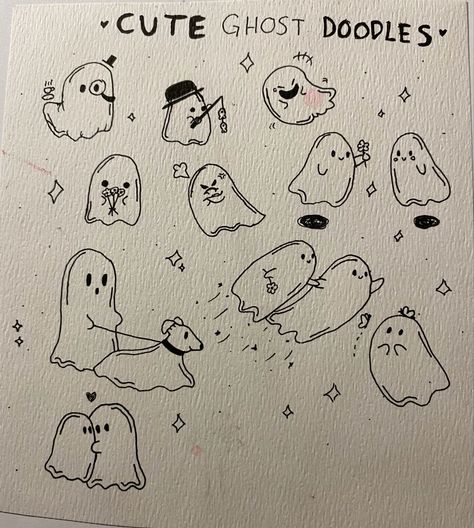 Cartoon Ghosts Drawing, Ghost Reading Book Drawing, Ghost Simple Drawing, Cute Ghost Drawings Doodles, Cute Spooky Doodles, Cute Ghost Drawing Easy, Ghost Doodle Art, How To Draw Ghost, Spooky Drawings Easy